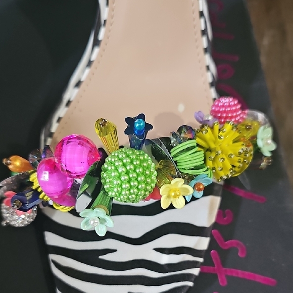 Betsey Johnson Blue and Green Embellished Zebra-Accent Heels - Picture 8 of 12